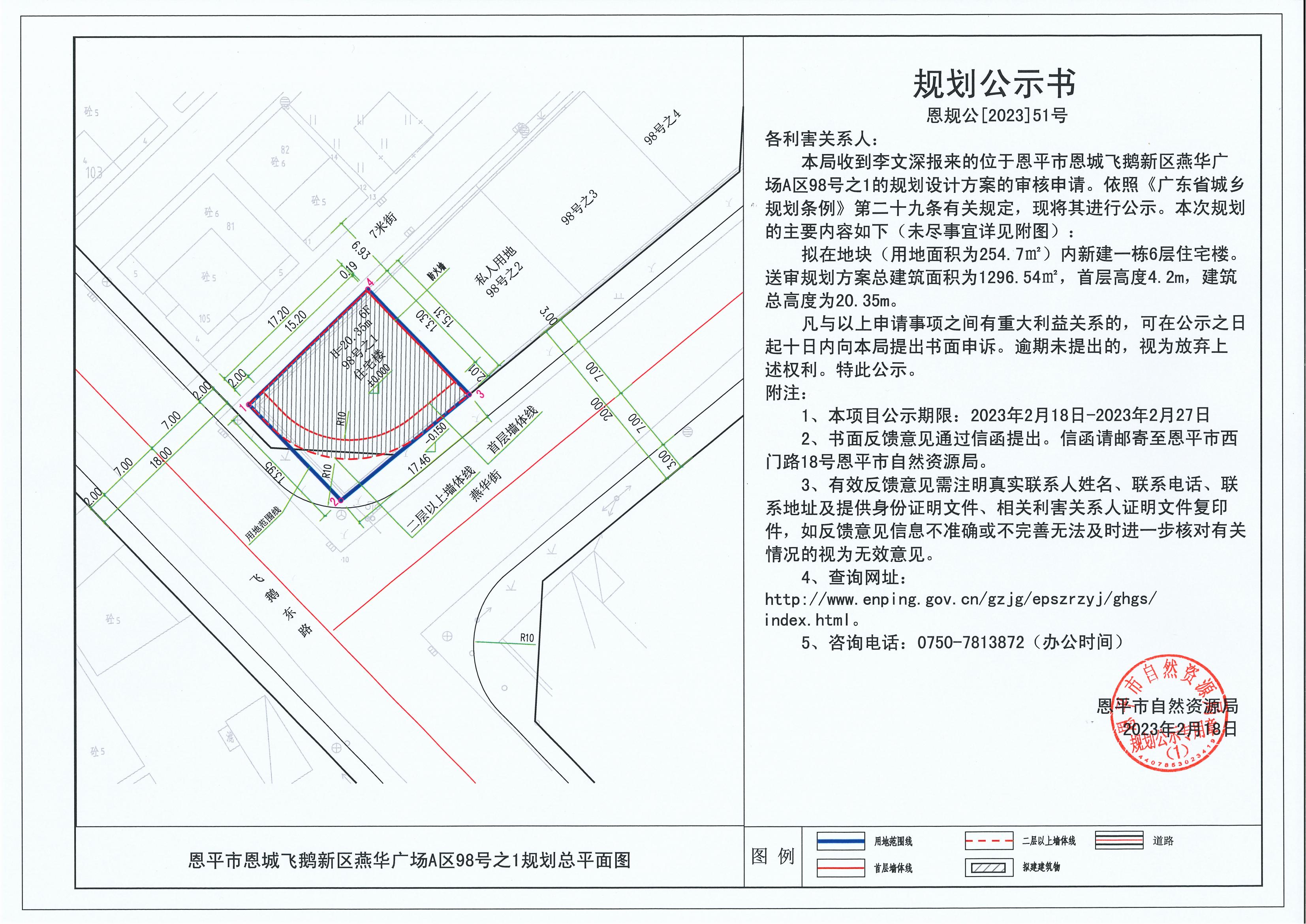 51、關(guān)于恩平市恩城飛鵝新區(qū)燕華廣場A區(qū)98號之1（李文深）的規(guī)劃公示書_00.jpg