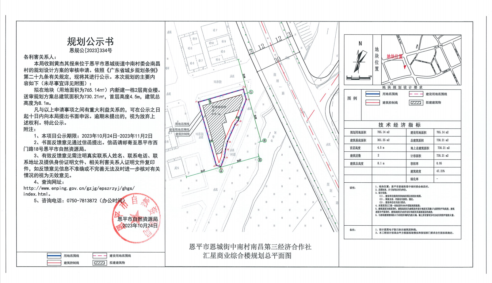 恩規(guī)公[2023]334號關(guān)于恩平市恩城街道中南村委會(huì)南昌村（黃杰其）的規(guī)劃公示書.png