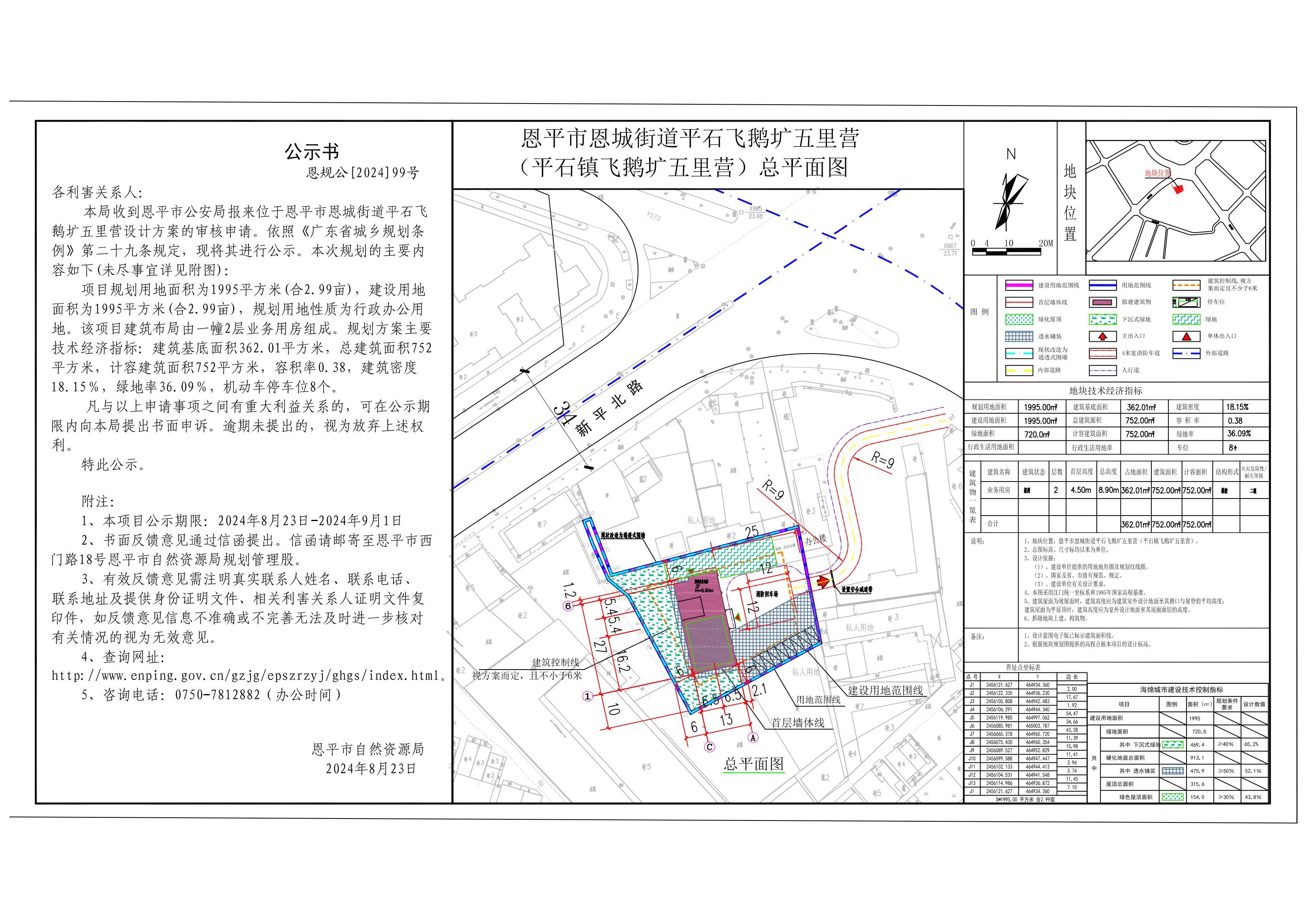 恩規(guī)公[2024]99號規(guī)劃公示書關(guān)于恩平市恩城街道平石飛鵝壙五里營(恩平市公安局)規(guī)劃設計總平面的公示.jpg